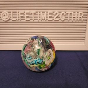 Collectible Art Glass Latticino Millefiori Crystal Paperweight